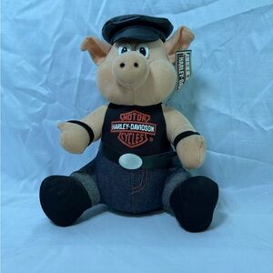 Harley-Davidson Plush Pig with Black Biker Outfit